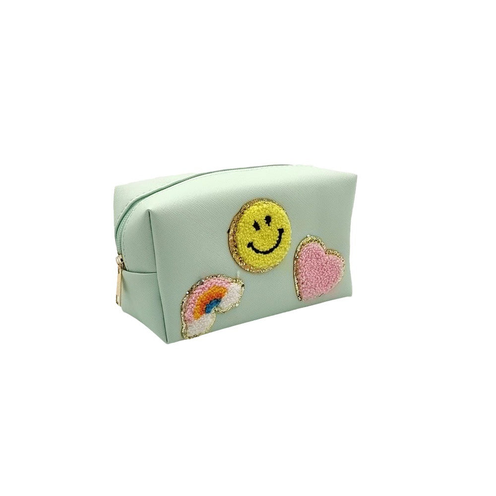 Women's Portable Towel Embroidery Letter Smiley Face Personal Hygiene Cosmetic Bags