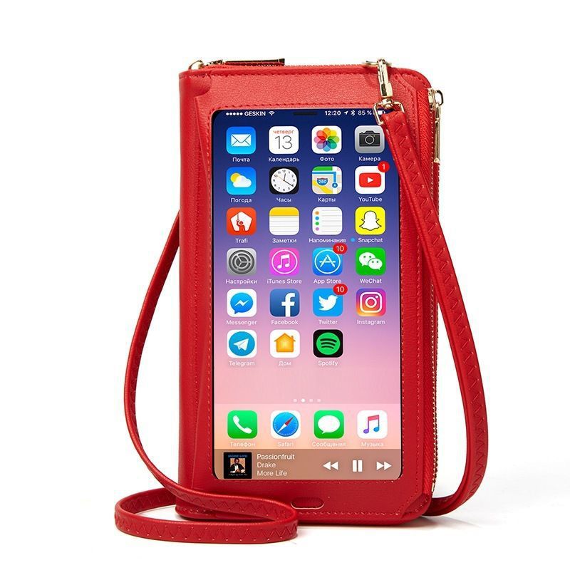 Women's Touch Screen Fashion Zipper Small Fresh Phone Bags