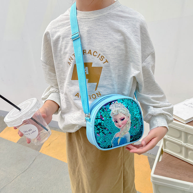 Children's Elsa Sequined Personalized Colorful Small Square Children's Shoulder Bags