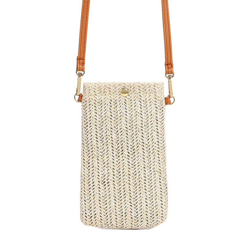 Women's Mobile Summer Fashion Vacation Straw Vertical Phone Bags