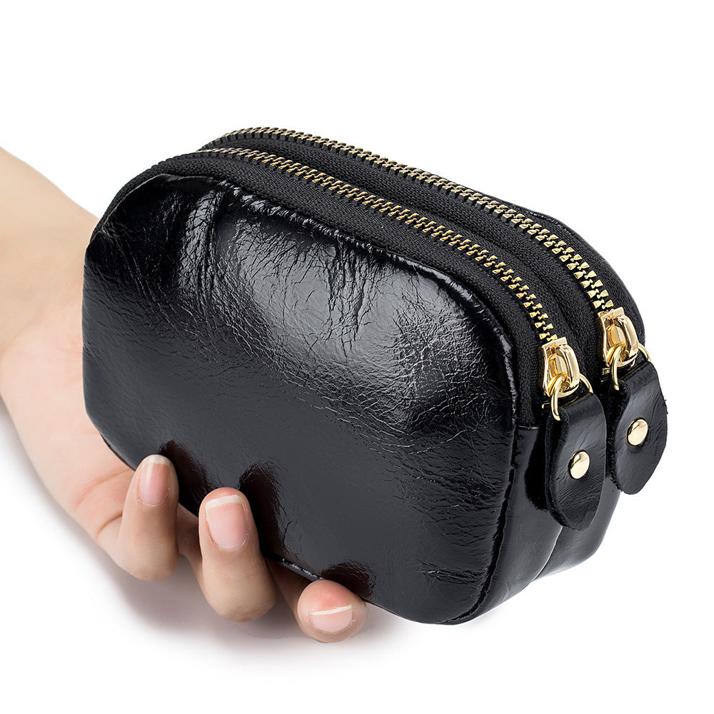 Retro Double Zipper Simple Storage Mini Coin Purses