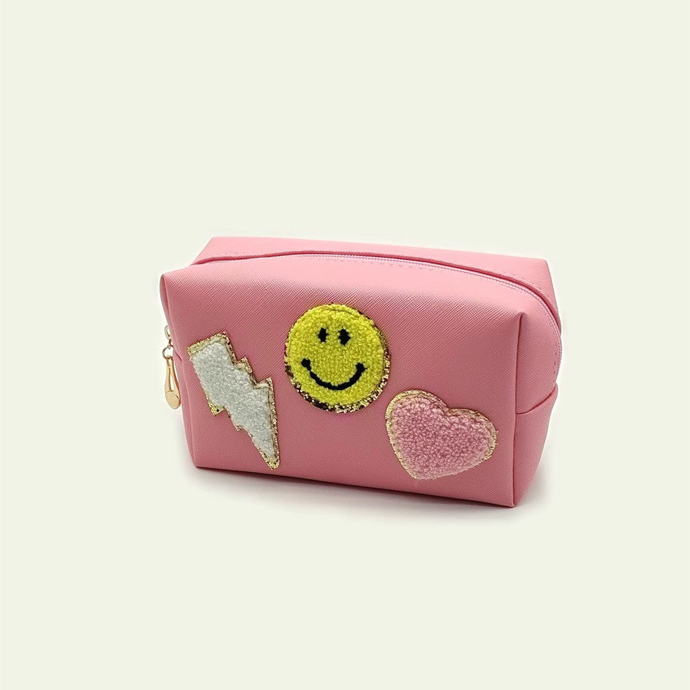 Serviette Portable pour femmes, broderie de lettres Smiley, sacs à cosmétiques d'hygiène personnelle