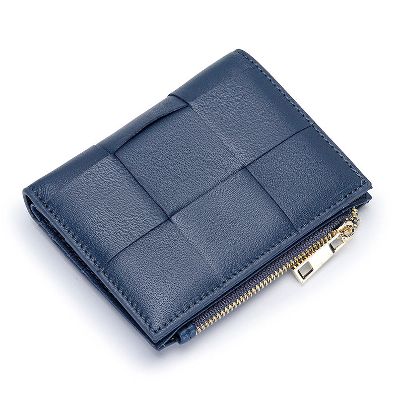 Women's Sheepskin Short Style Design Woven Leather Ladies Wallets