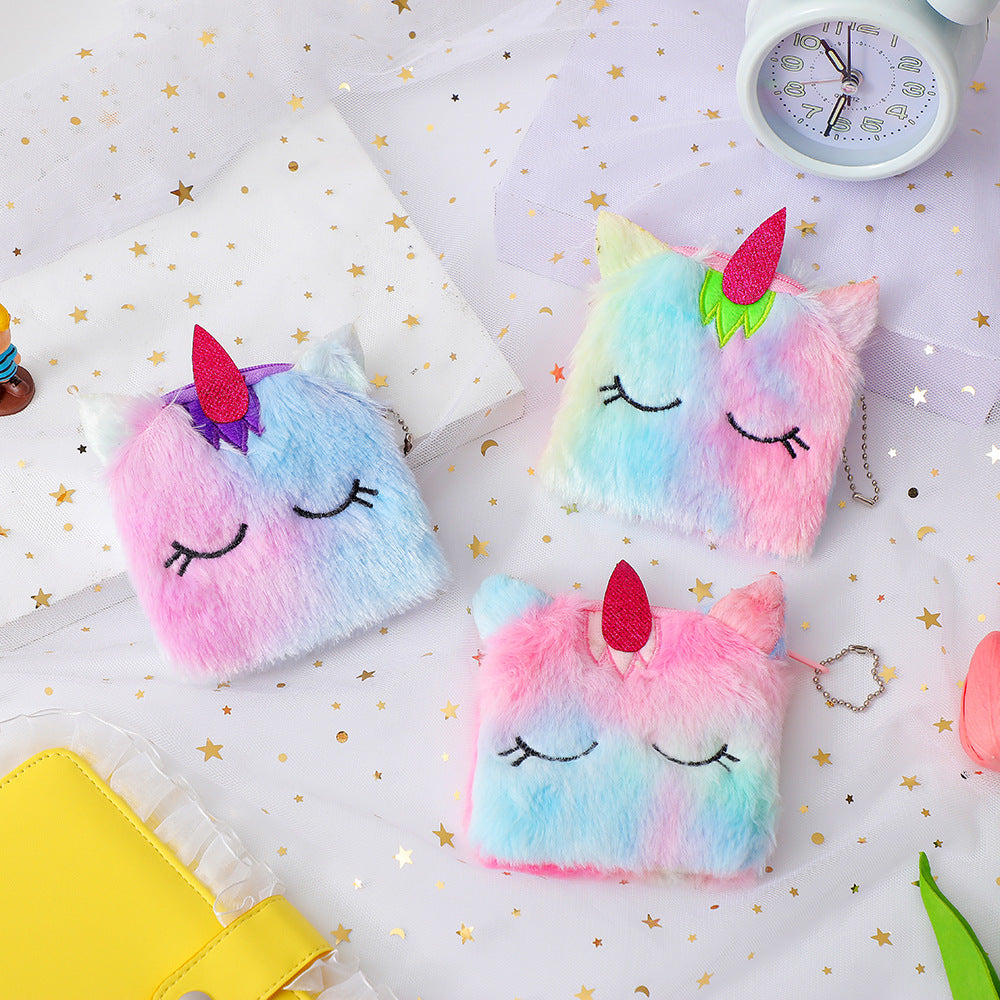 Cadeaux licorne de dessin animé pour enfants, cadeau en peluche, porte-monnaie pour enfants