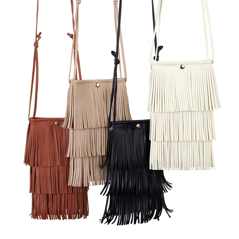 Women's Trendy Mobile Thin Tassel Soft Small Phone Bags