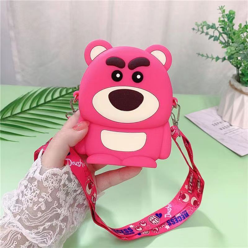 Porte-monnaie en Silicone pour enfants, petit porte-monnaie tendance, ours aux fraises, dessin animé