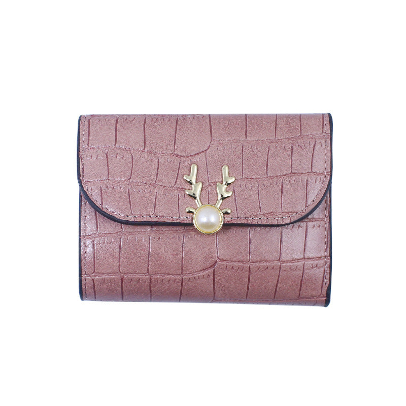 Women's Short Deer Head Fashion Folding Crocodile Ladies Wallets