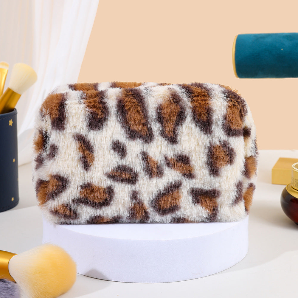 Leopard Print Plush Octagonal Buggy Cosmetics Cosmetic Bags