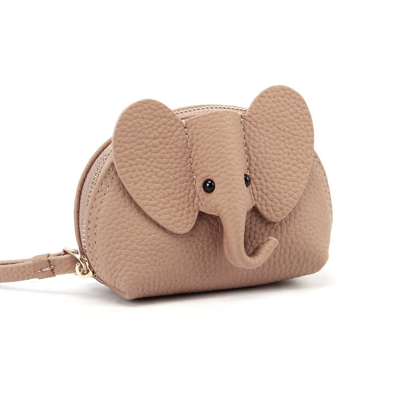 Women's Cute Elephant Zipper Pocket Indie Pop Style Compact Genuine Coin Purses