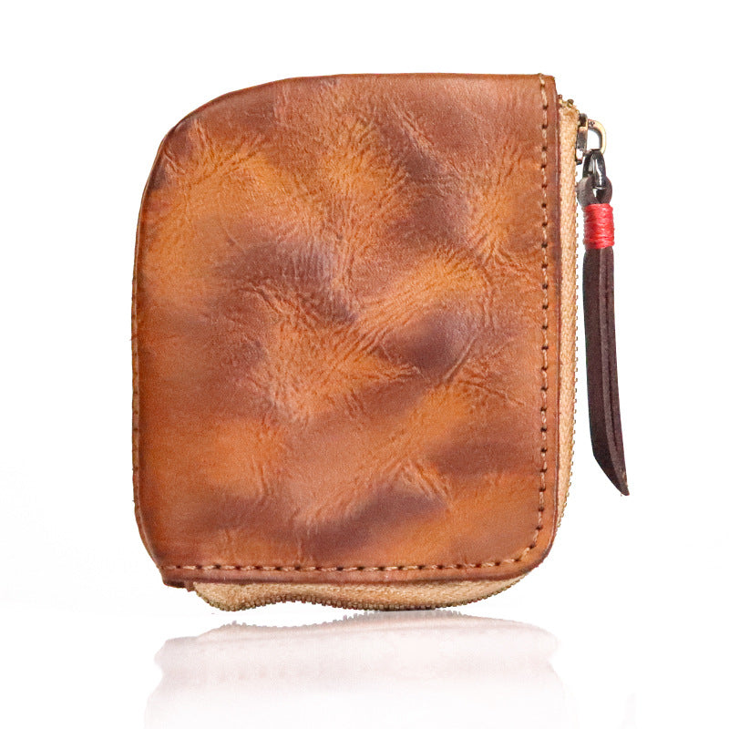 Women's First Layer Cowhide Zipper Hand-rub Color Coin Purses