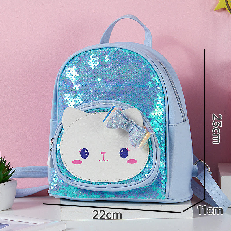 Paillettes de chat de dessin animé mignon pour enfants, adaptées aux sacs à dos pour enfants