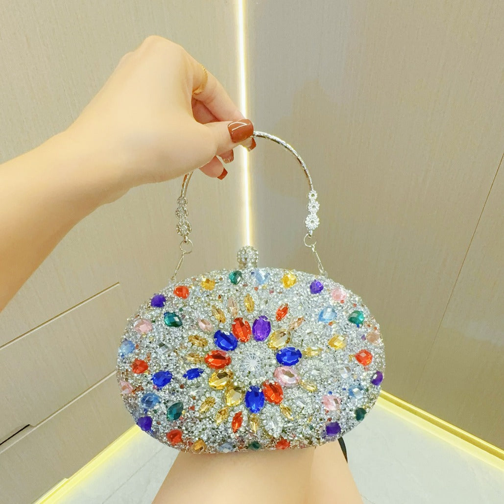 Women's Textured Rhinestone Dress Banquet Clutch Portable Bags