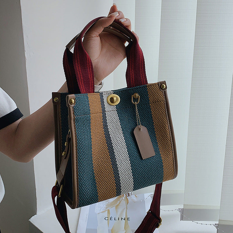 Women's Tote Fashionable Canvas Striped Broadband Handbags