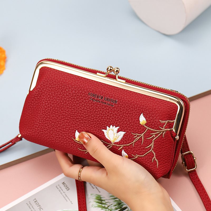 Women's Mobile Embroidery Flower Integrated Small Phone Bags