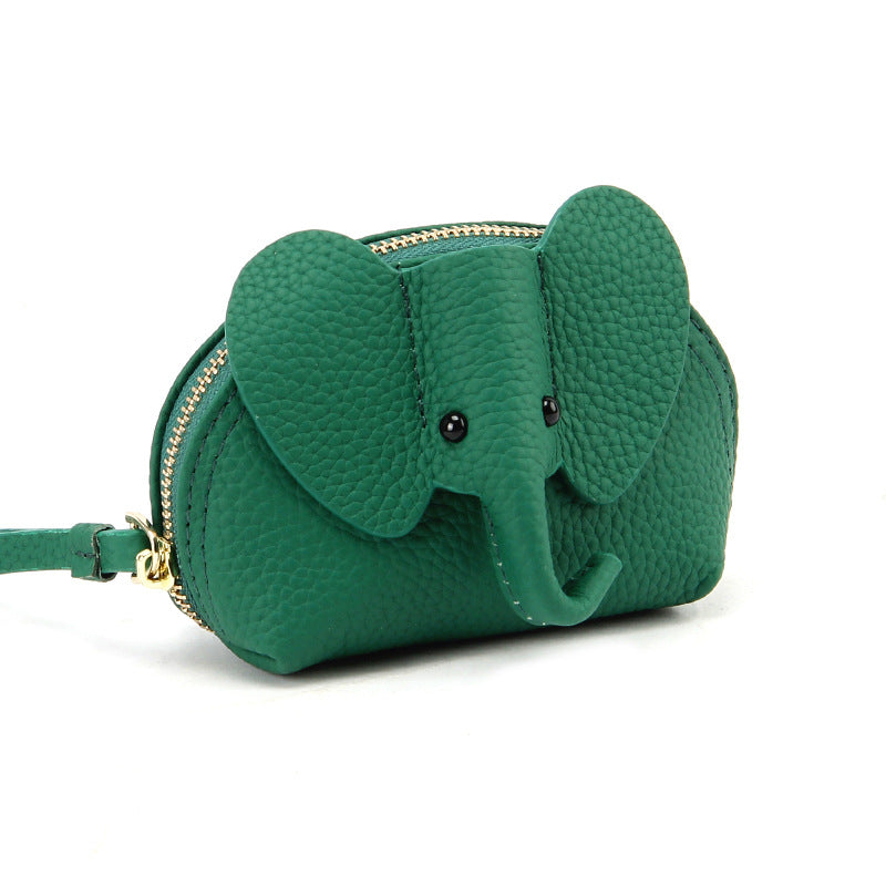 Women's Cute Elephant Zipper Pocket Indie Pop Style Compact Genuine Coin Purses