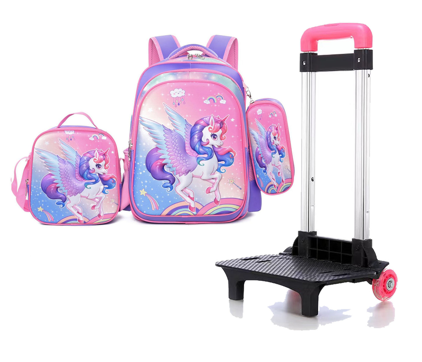 Children's With Light Cartoon Six-wheel Two-wheel Ladder Elementary School Students' Schoolbags