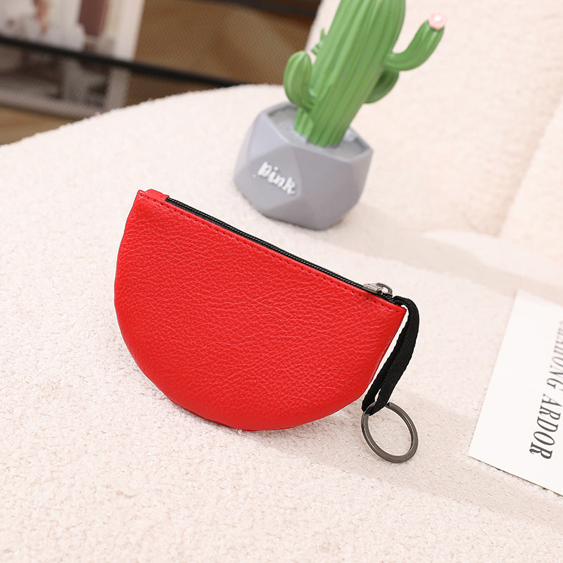 Litchi Pattern Soft Leather Semicircle Creative Coin Purses