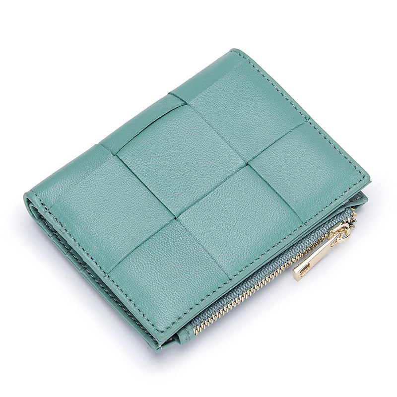 Women's Sheepskin Short Style Design Woven Leather Ladies Wallets