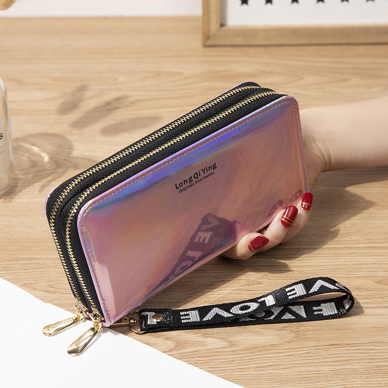 Women's Long Double Zipper Mobile Laser Soft Ladies Wallets