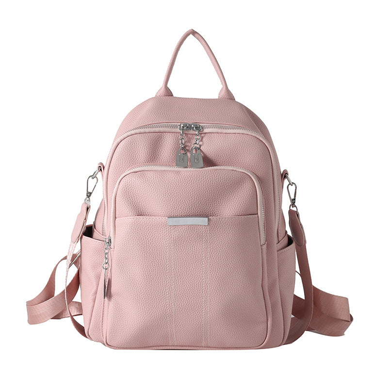 Women's Solid Color Soft Leather High-grade Fashion Backpacks