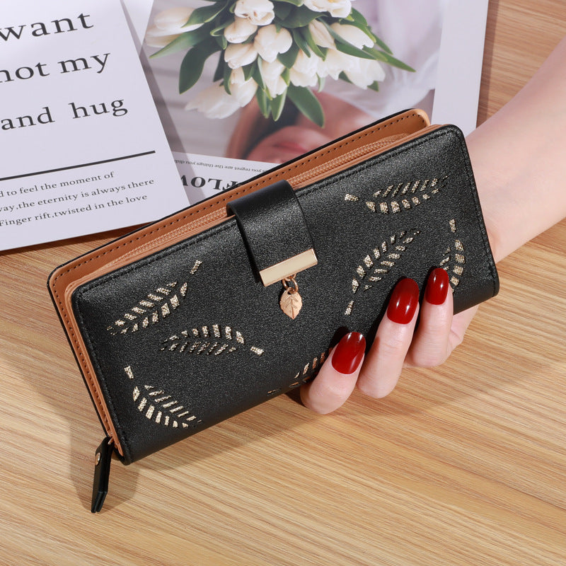 Women's Leaf Billfold Leather Korean Style Two Ladies Wallets