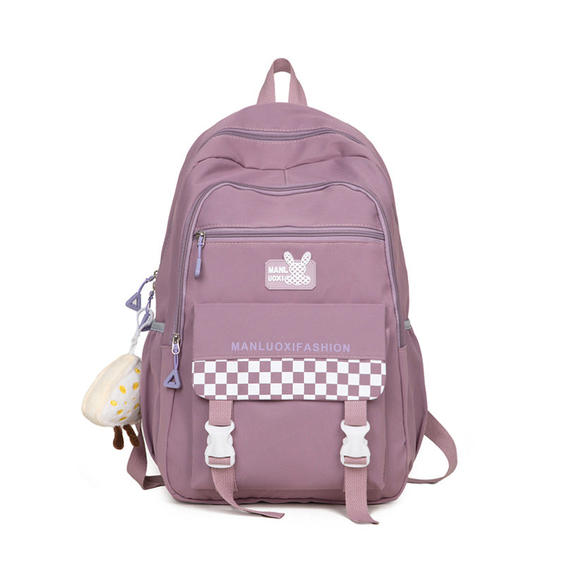 Women's Fresh Color Matching Plaid Large Capacity Middle School Students' Schoolbags