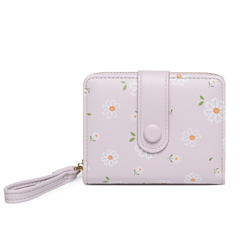 Korean Style Daisy Watercolor Printing Short Ladies Wallets