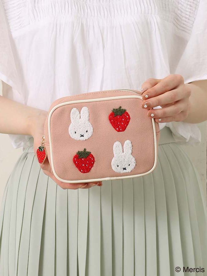 Strawberry Cartoon Cute Pink Square Makeup Cosmetic Bags