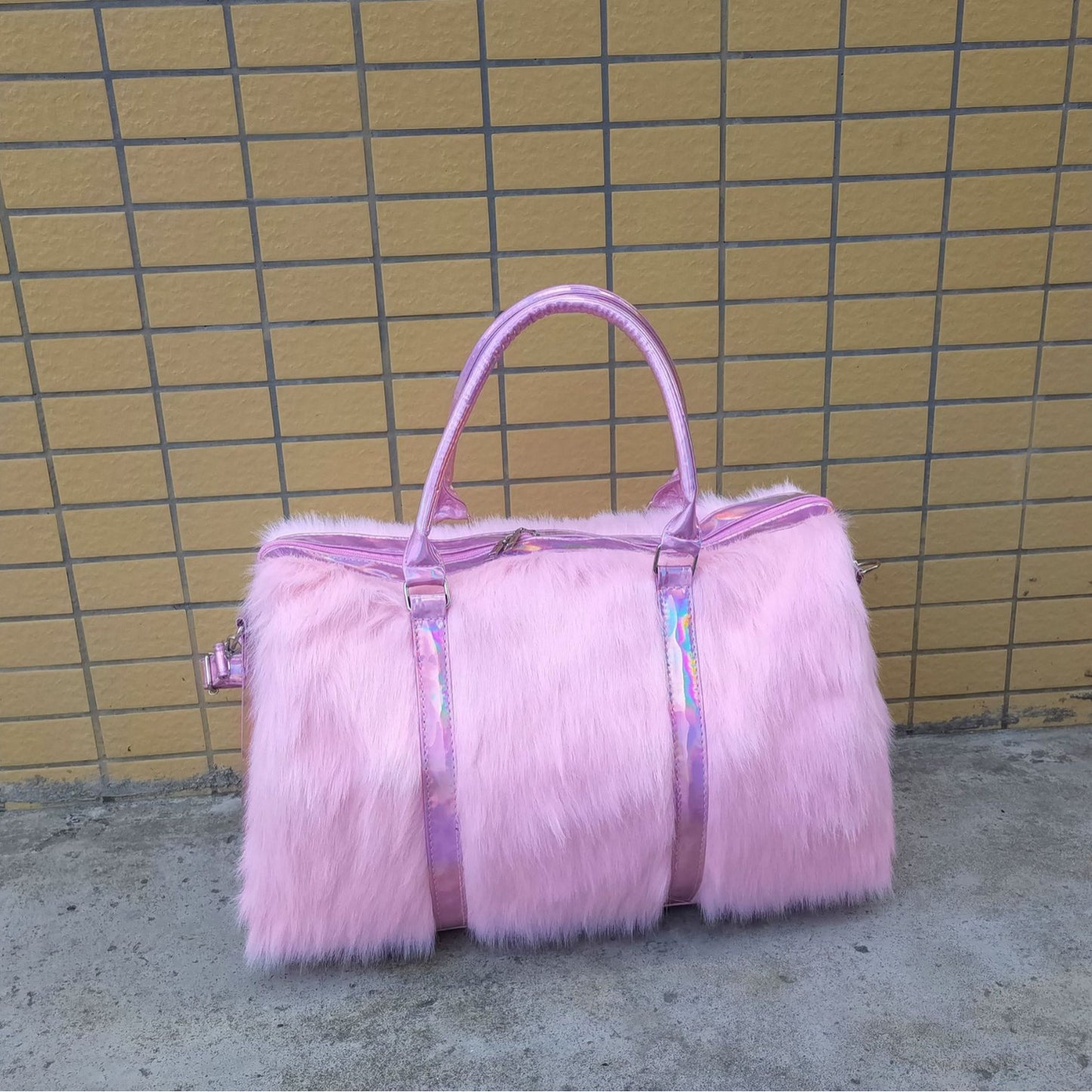 Innovative Long Furry Plush Pink Single Travel Bags