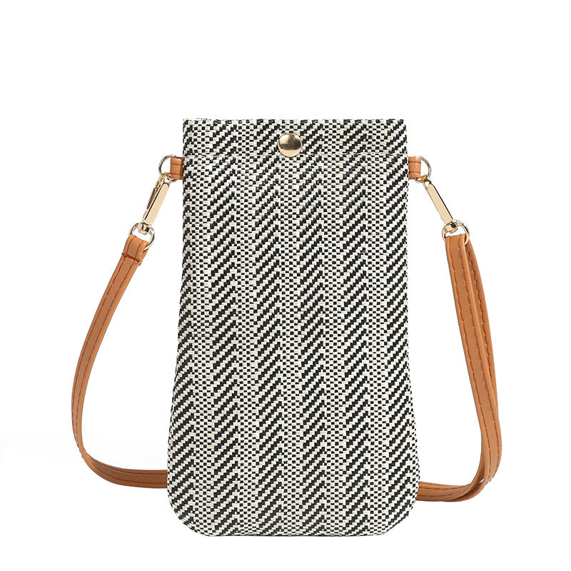 Women's Summer Beach Woven Vertical Mobile Straw Phone Bags