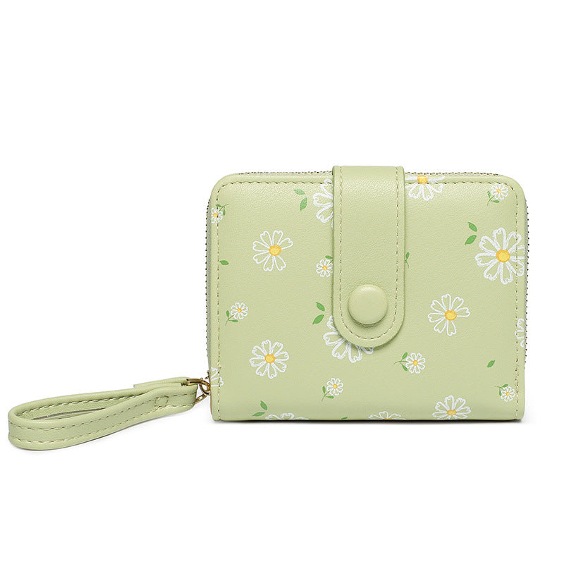 Korean Style Daisy Watercolor Printing Short Ladies Wallets