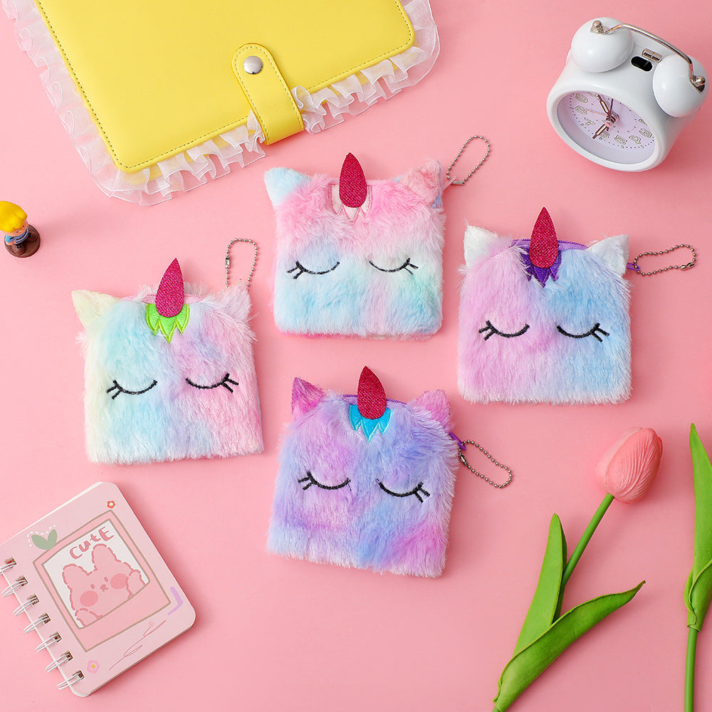 Cadeaux licorne de dessin animé pour enfants, cadeau en peluche, porte-monnaie pour enfants