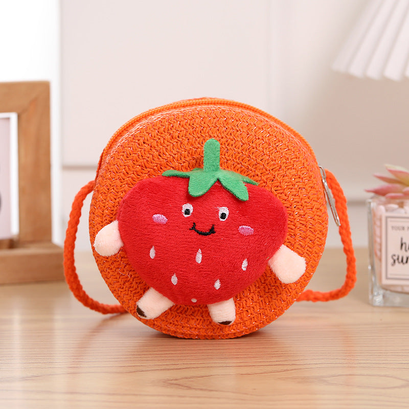 Children's Cute Strawberry Woven Straw Small Change Children's Coin Purse