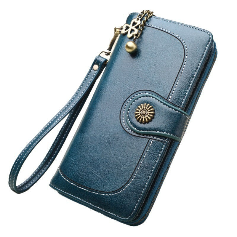 Women's Mobile Long Zipper Oil Leather Hand Ladies Wallets