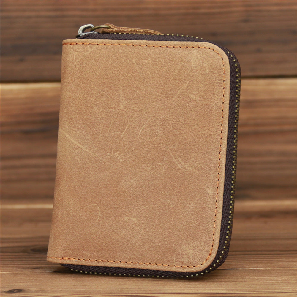 Men's Zipper Crazy Horse First Layer Cowhide Coin Purses