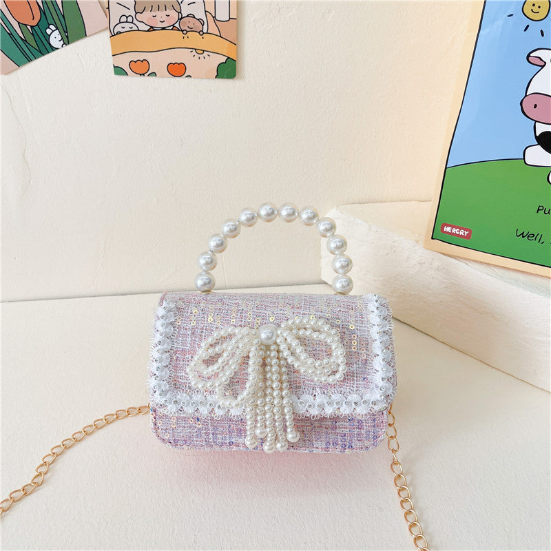 Bow Cartoon Cute Chain Pearl Tote Sacs à bandoulière pour enfants