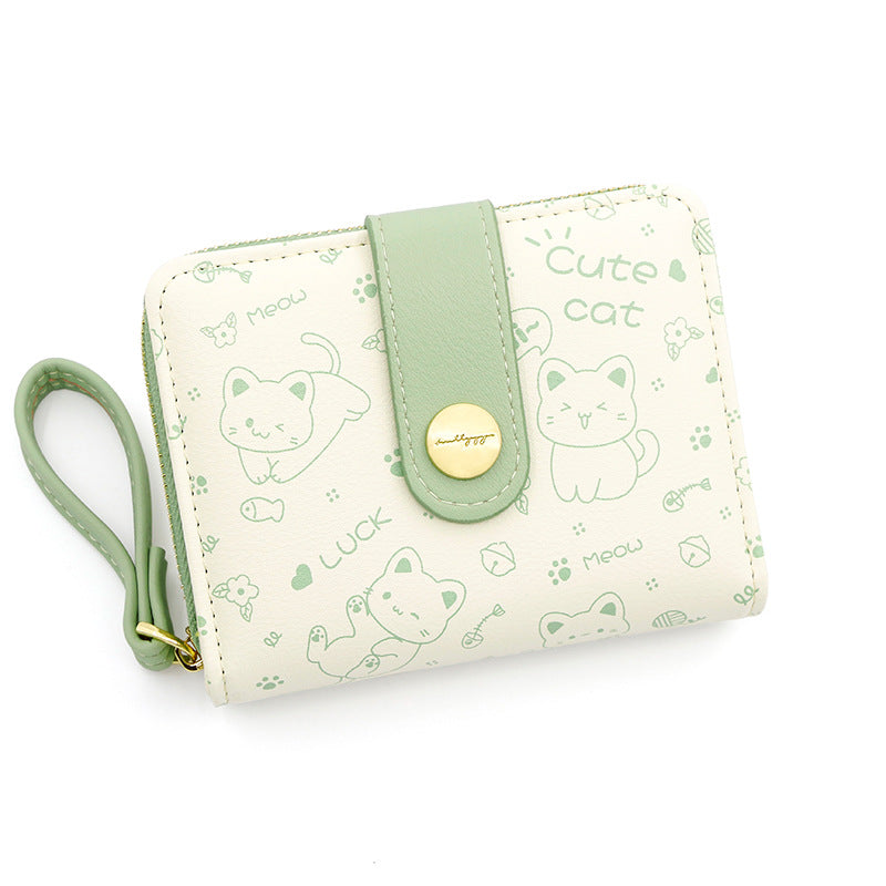 Women's Durable Korean Cute Kitten Short Ladies Wallets