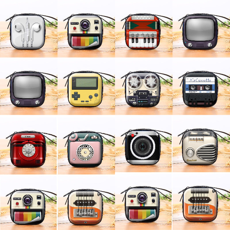 Cartoon Game Machine Tinplate Square Zipper Earphones Storage Coin Purses