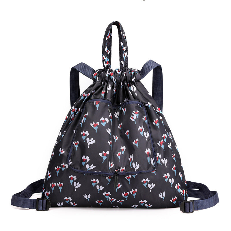 Women's Drawstring Printed Nylon Fabric Foldable Flower Backpacks