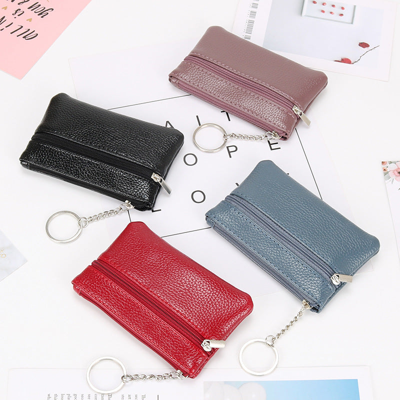 Authentic Leather Tactile Feel Female Small Mini Short Zip Coin Purses