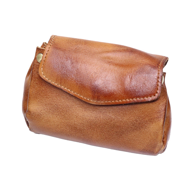 Women's Cowhide Personalized Retro Simple Leather Sleeve Coin Purses