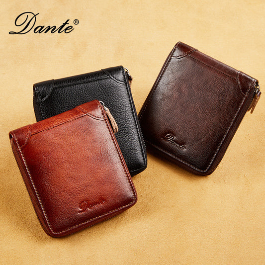 Men's Leather Short Zipper Multifunctional Large Capacity First Layer Men's Wallets