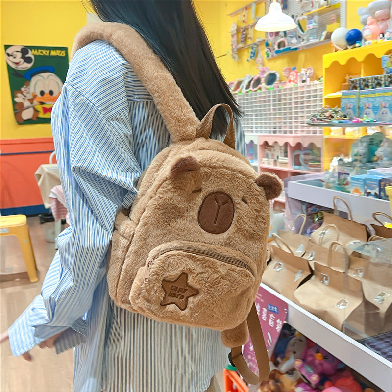 Plush Capybara Cute Wild Fur Female Backpacks