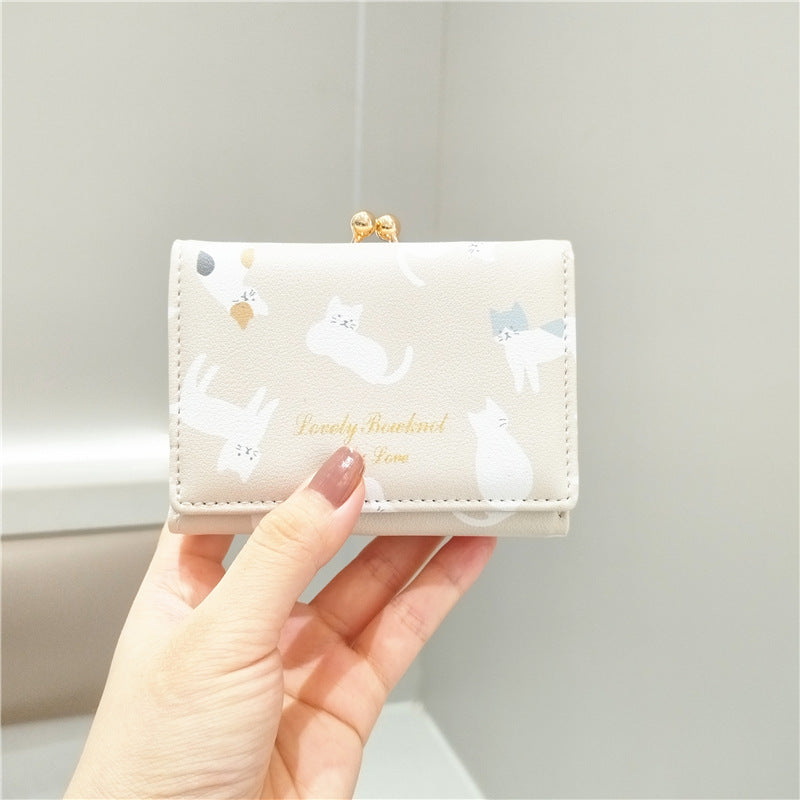 Cute Cartoon Cat Printed Iron Clamp Purses