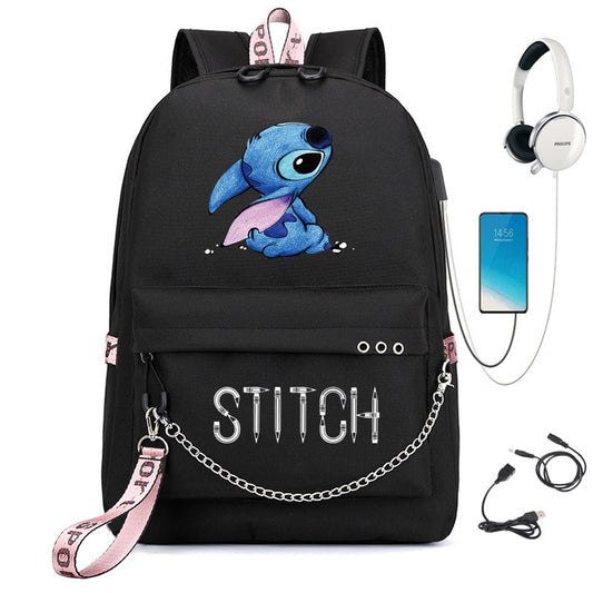 Star Stitch Pattern Iron Chain Ribbon Backpacks