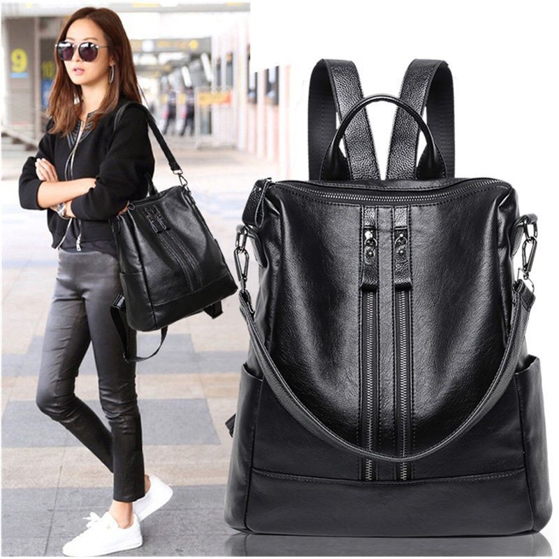 Women's Leather Korean Fashionable Large Capacity Soft Backpacks