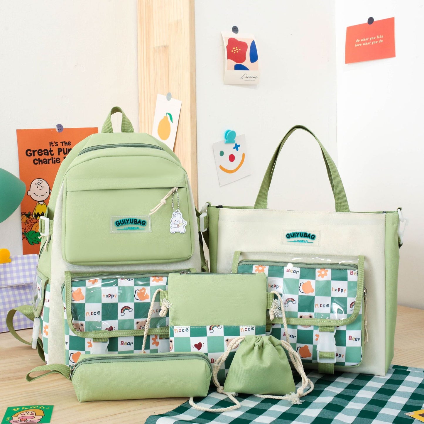 Korean Plaid Primary Large Capacity Fresh Backpacks