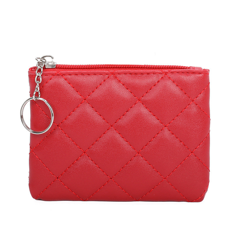 Women's Rhombus Embroidery Short Mini Small Zip Purses