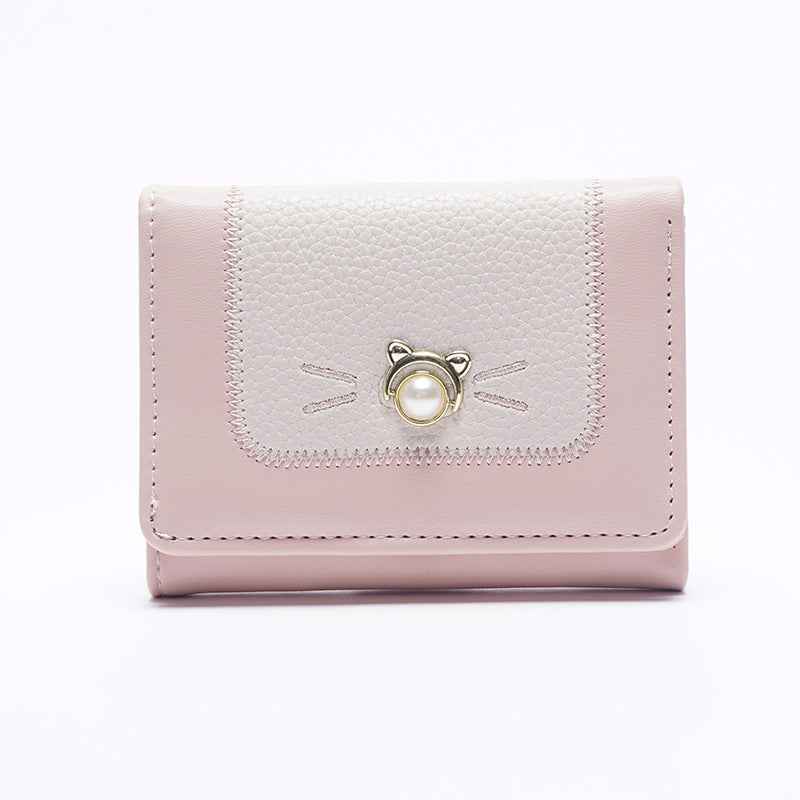 Women's Korean Style Multiple Slots Cat Short Ladies Wallets