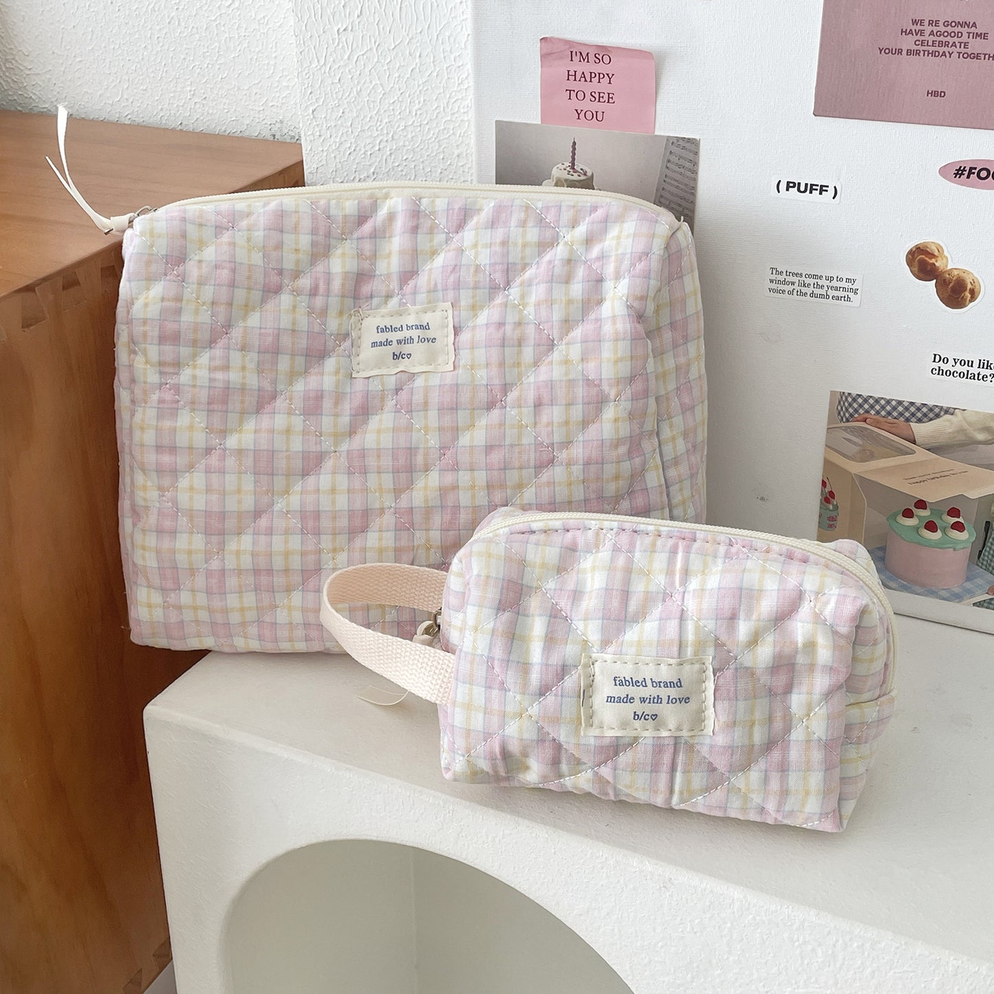 Sacs à cosmétiques portables de rangement féminins simples et mignons en losange